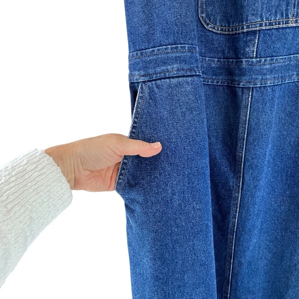 Vintage Blue Denim Midi Overall / Coverall Dress 90s Y2K Sz M - Picture 7 of 11